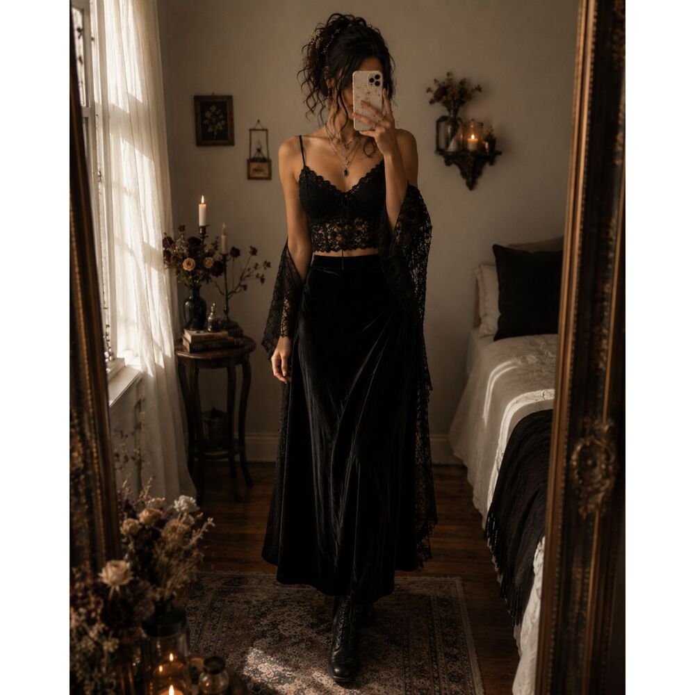 Whimsigoth Fairy Velvet Punk Grunge Festival Velour Maxi Skirt